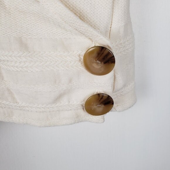 Sezane V-Neck Wrap Top Button Side Surplice Ivory Short Sleeve Size Medium - Picture 7 of 10